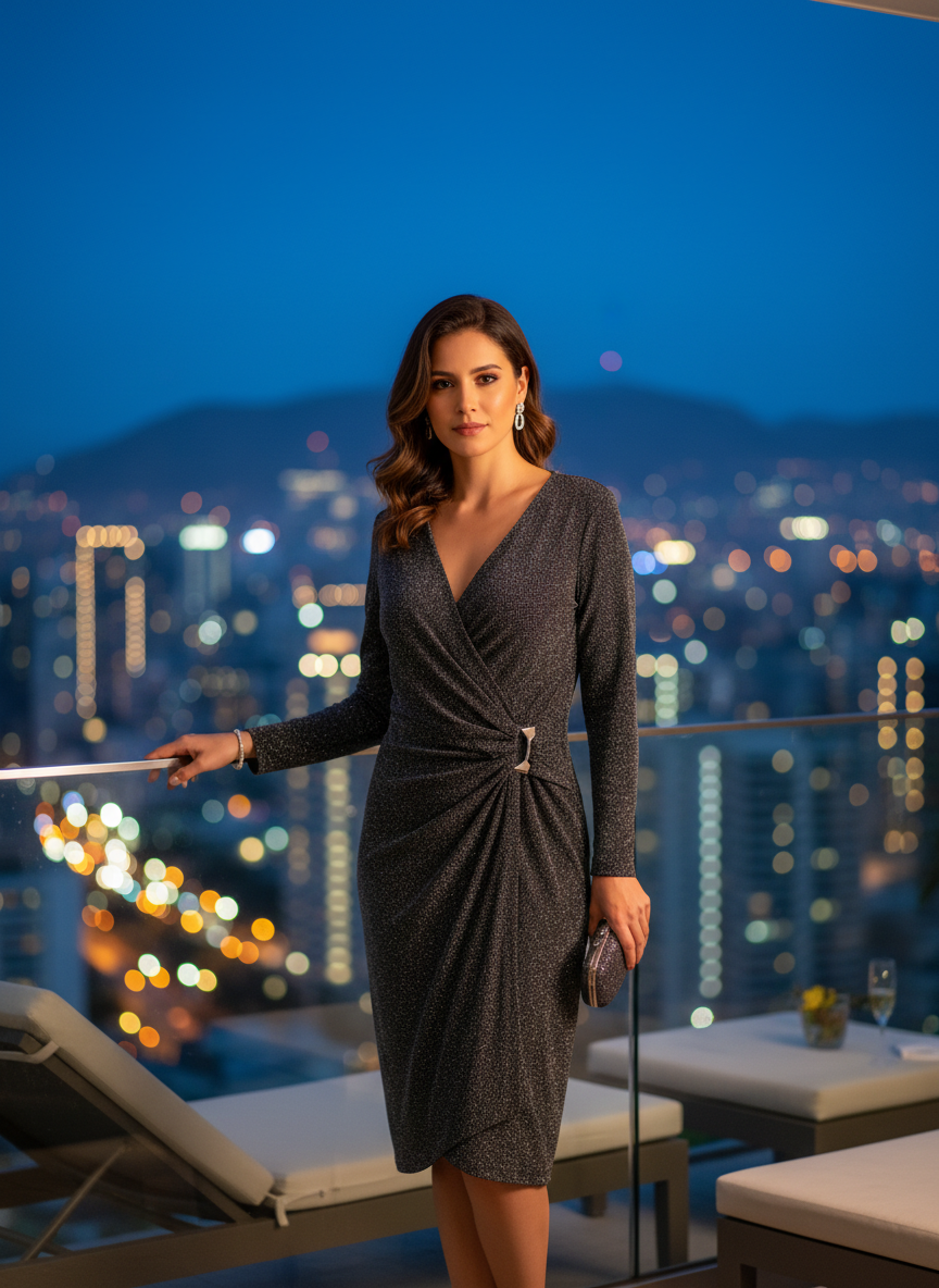 Vestido Wrap Brillante Nocturno