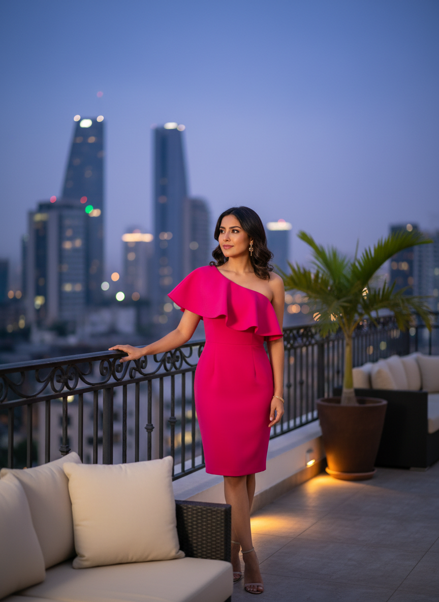 Vestido Coctel Fucsia Asimétrico