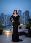 Vestido Negro Encaje Hombros Descubiertos