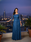 Vestido de Encaje y Lentejuelas Azul Noche