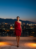 Vestido Corto Rojo Escarlata Asimétrico Un Hombro