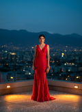 Vestido de Noche Escarlata Encaje