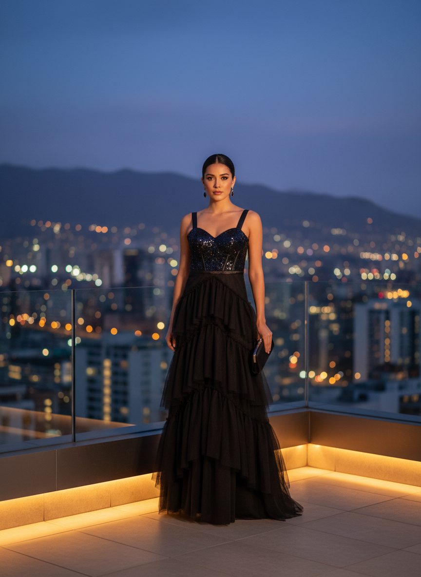 Vestido de Noche Escalonado 'Cielo Estrellado'