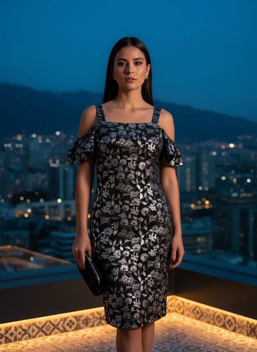 Vestido Cóctel Noche Plateado