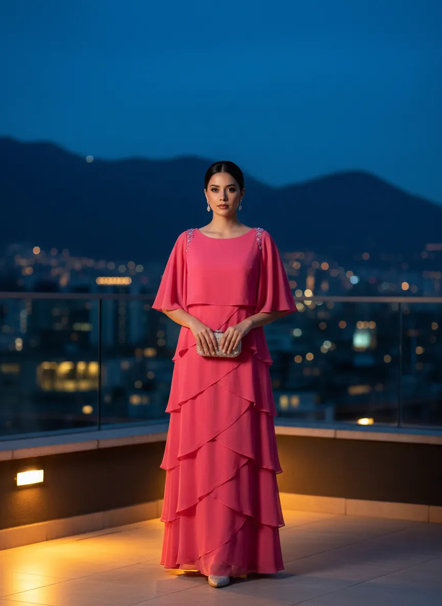 Vestido de Noche 'Cascada Fucsia'