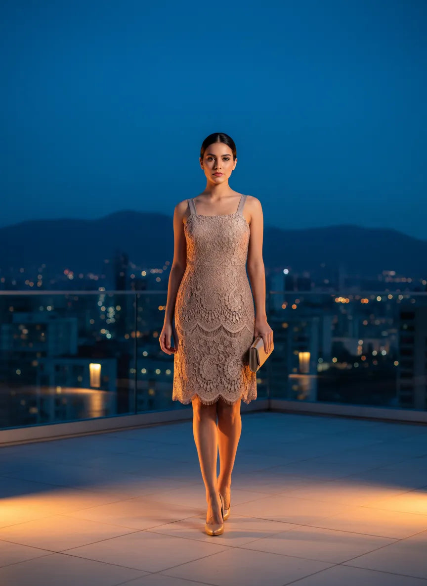 Vestido de Encaje Nude para Cóctel