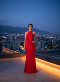 Vestido de Noche Rojo Carmesí con Escote Halter