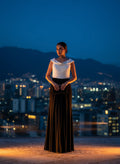 Vestido de Noche Bicolor con Silueta Clásica