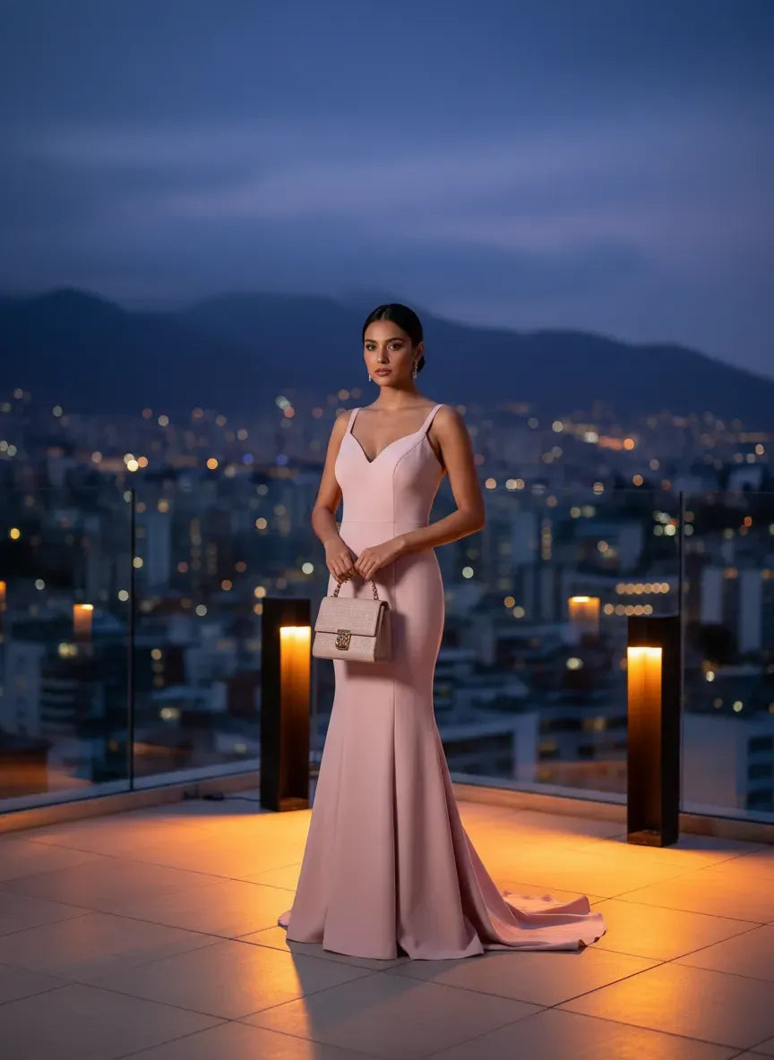 Vestido Rosa Emplumado al Atardecer