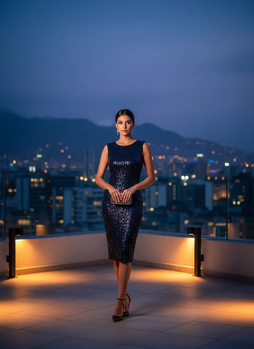 Vestido de Cóctel con Lentejuelas 'Noche Estrellada'