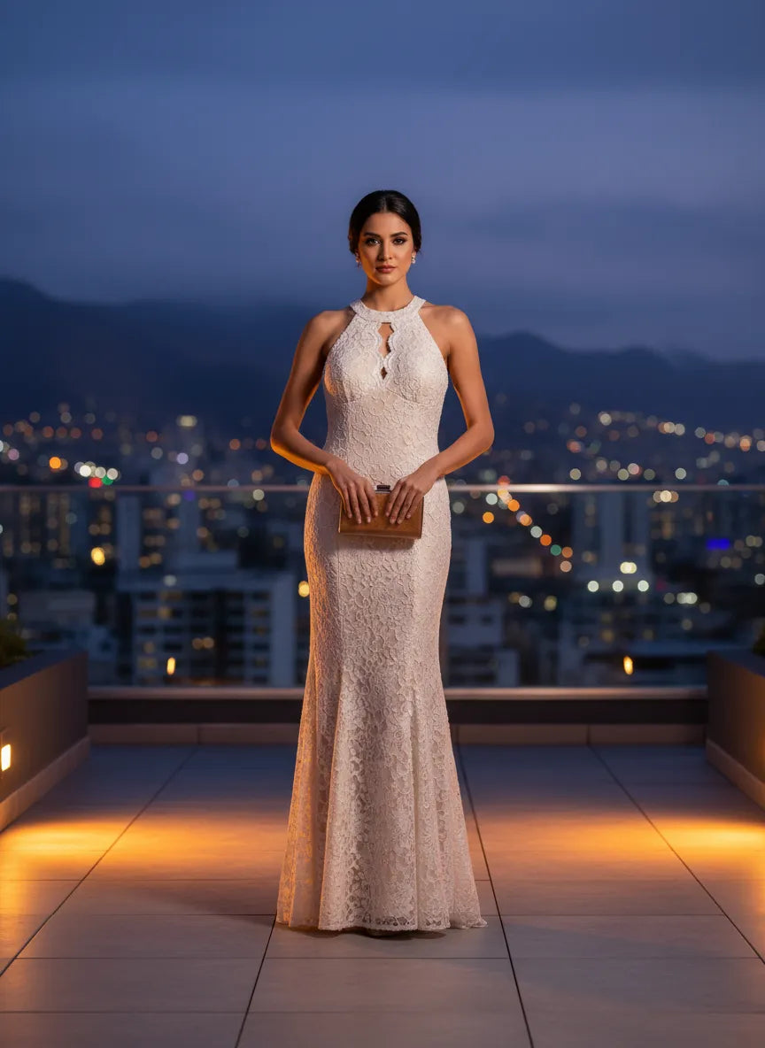 Vestido de Noche Encaje 'Elegancia Marfil'