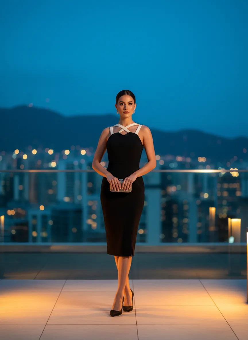 Vestido Cóctel Cruzado Elegancia