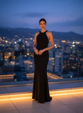Vestido largo elegante halter negro