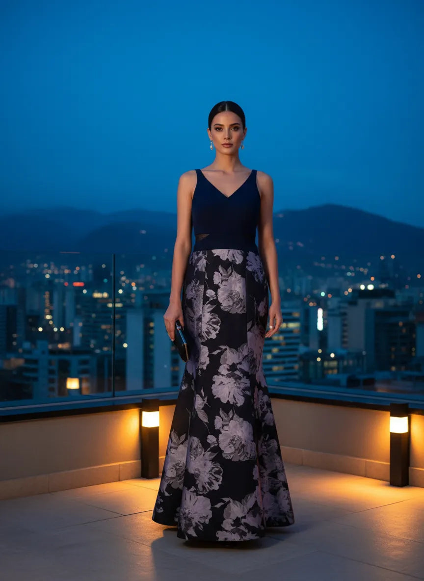 Vestido de Noche Floral 'Midnight Bloom'