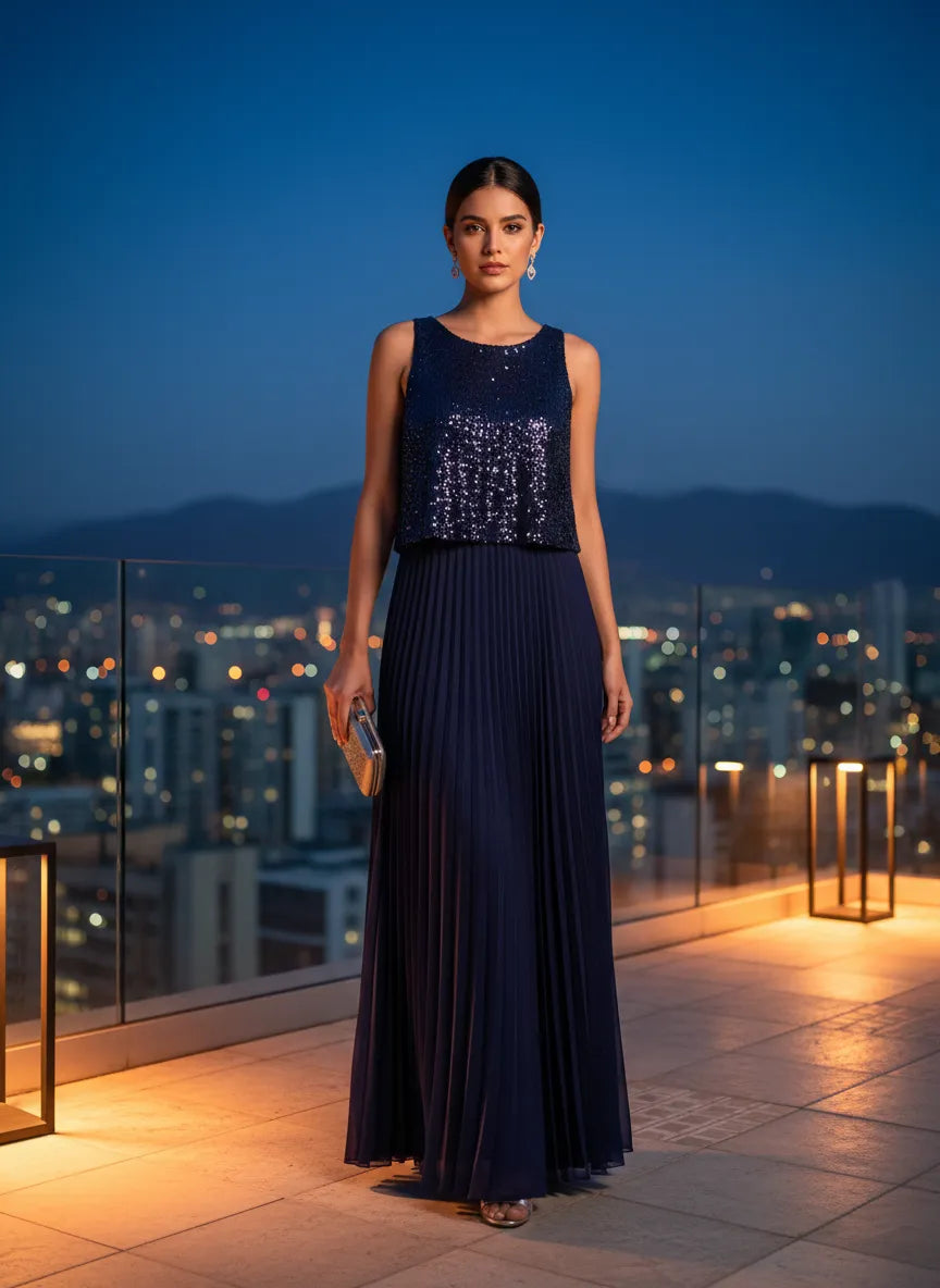 Vestido de Noche Lila Brillante