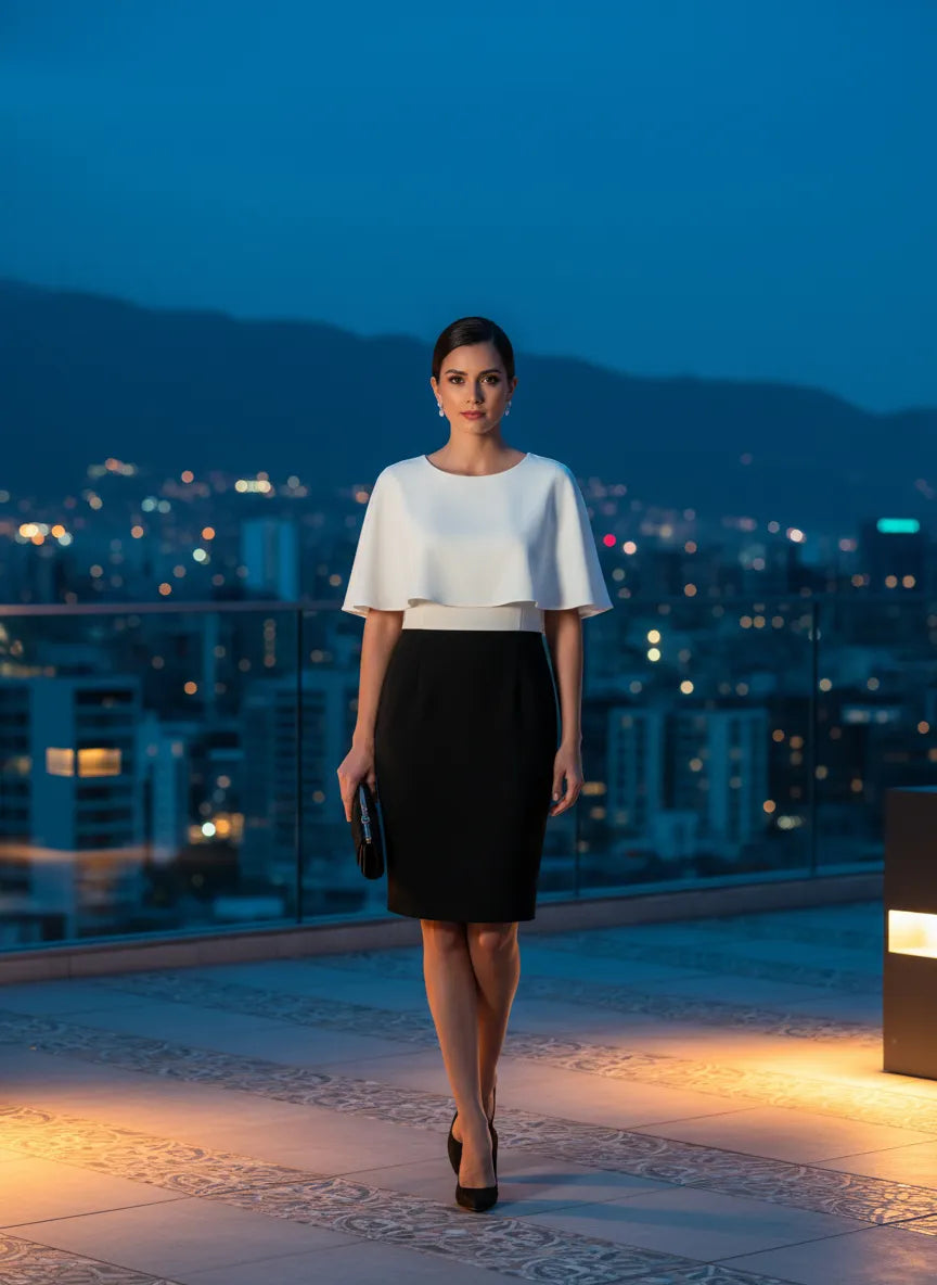 Vestido bicolor con capa de gasa