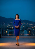Vestido Azul Real con Volantes al Hombro