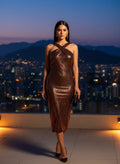 Vestido Cruzado Bronce Metálico