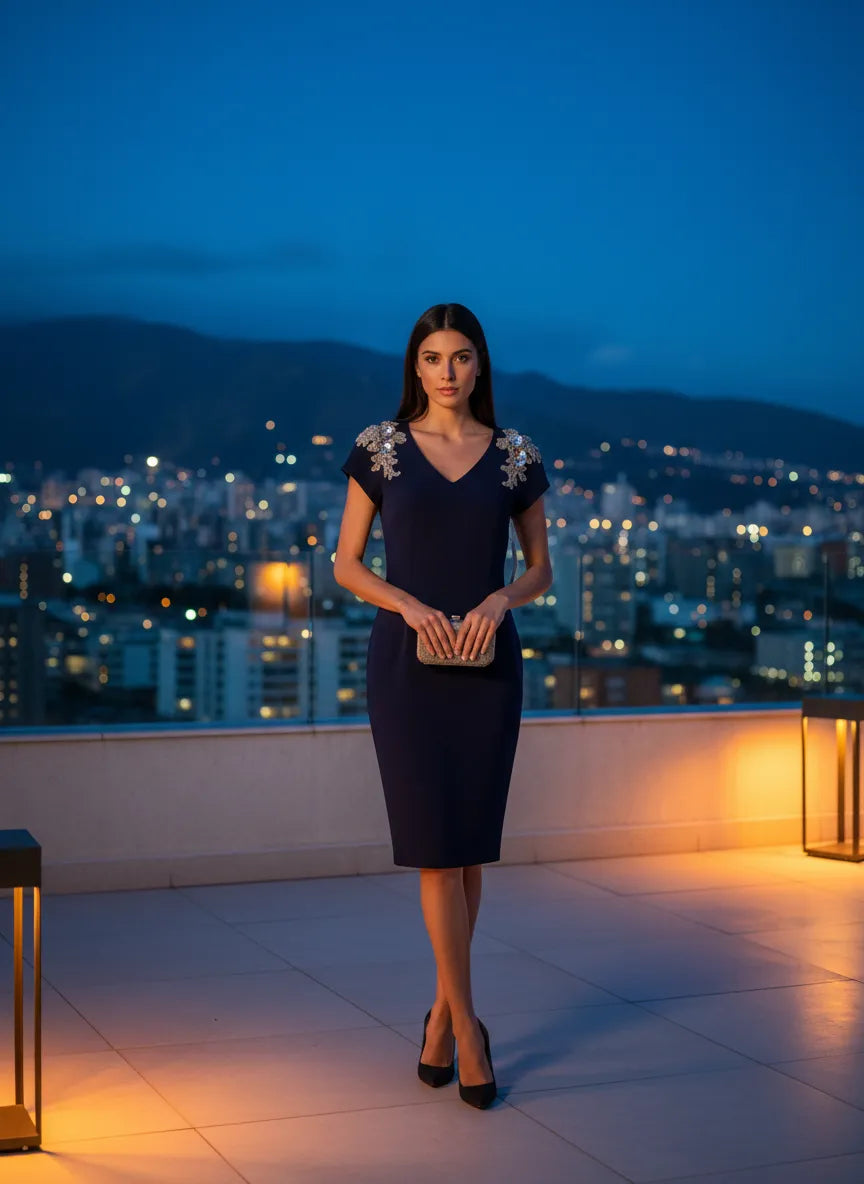 Vestido Cóctel Calvin Klein con Detalles en Hombros