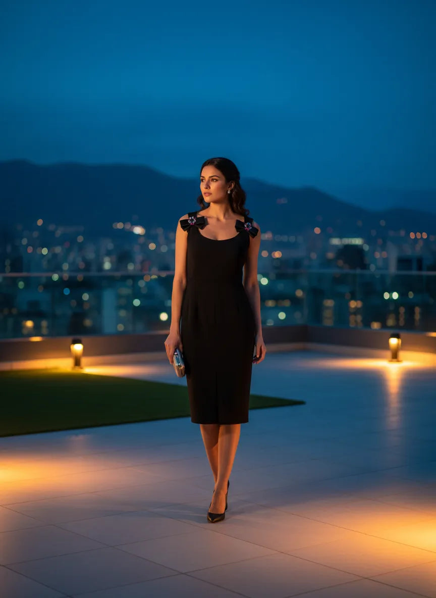 Vestido Cóctel con Hombros Joya