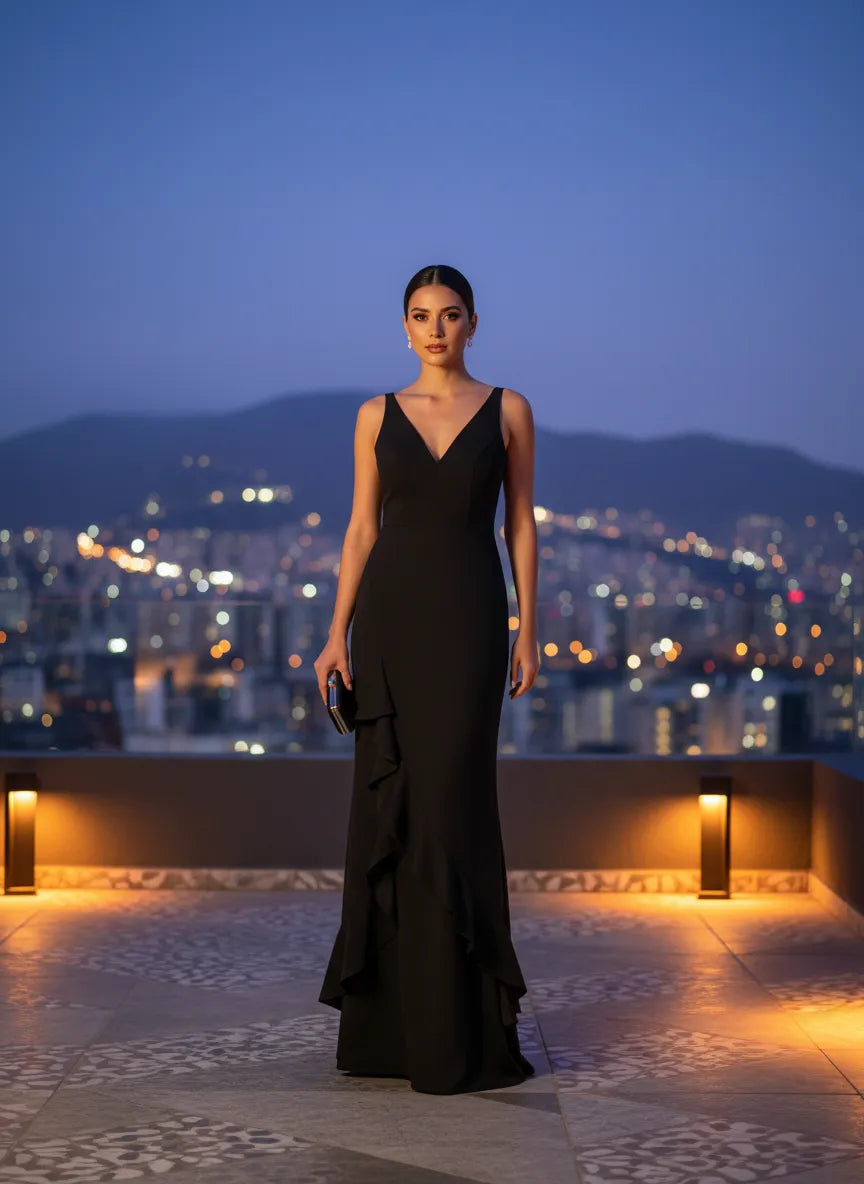 Vestido de Noche con Volantes Elegantes