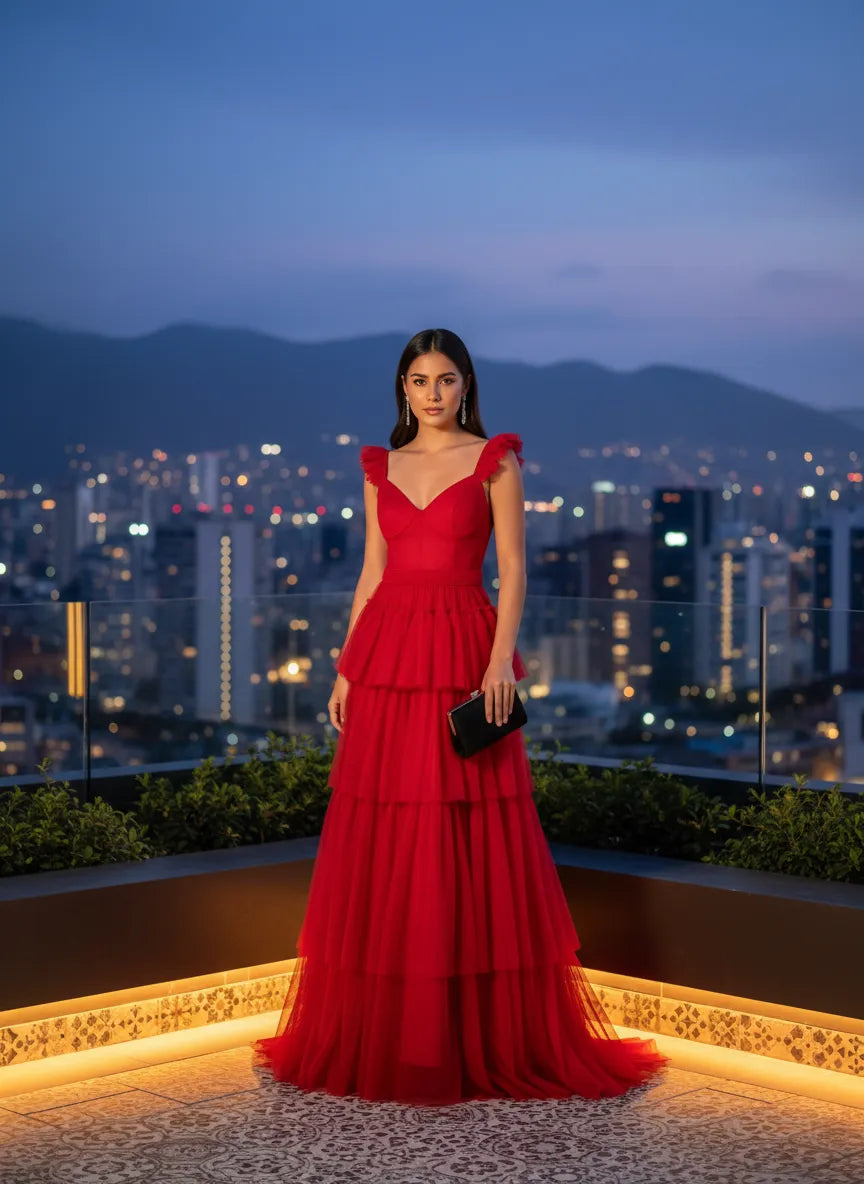 Vestido Rojo Intenso Elegante