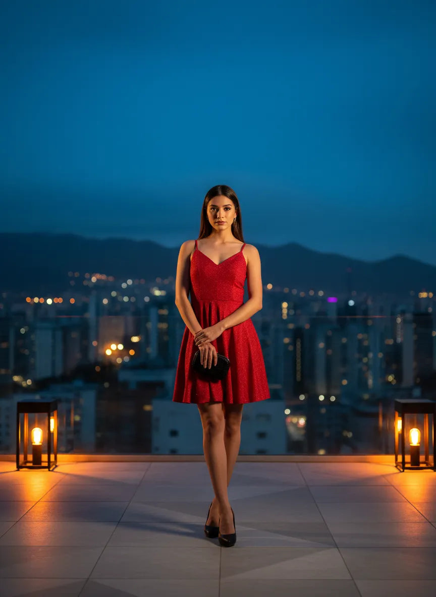 Vestido Cocktail Rojo Elegante