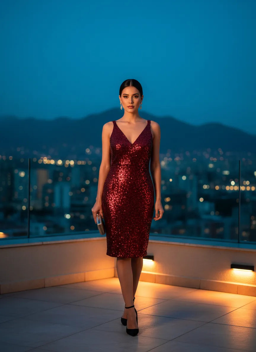 Vestido Rojo Lentejuelas