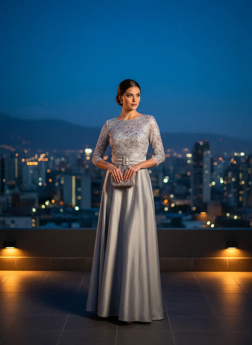 Vestido Elegante Plata/Gris plateado