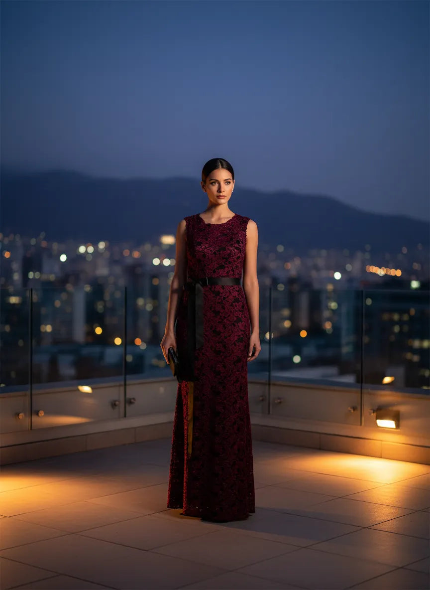 Vestido Elegante Bordó oscuro