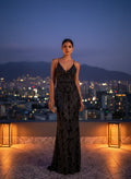 Vestido Elegante Negro con brillos plateados