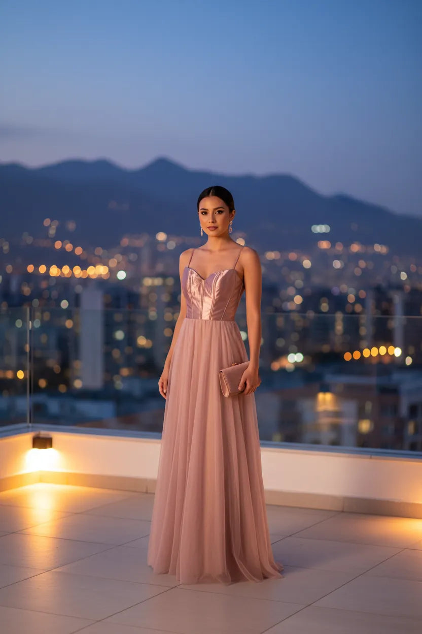Vestido largo de noche 'Atardecer Rosado'