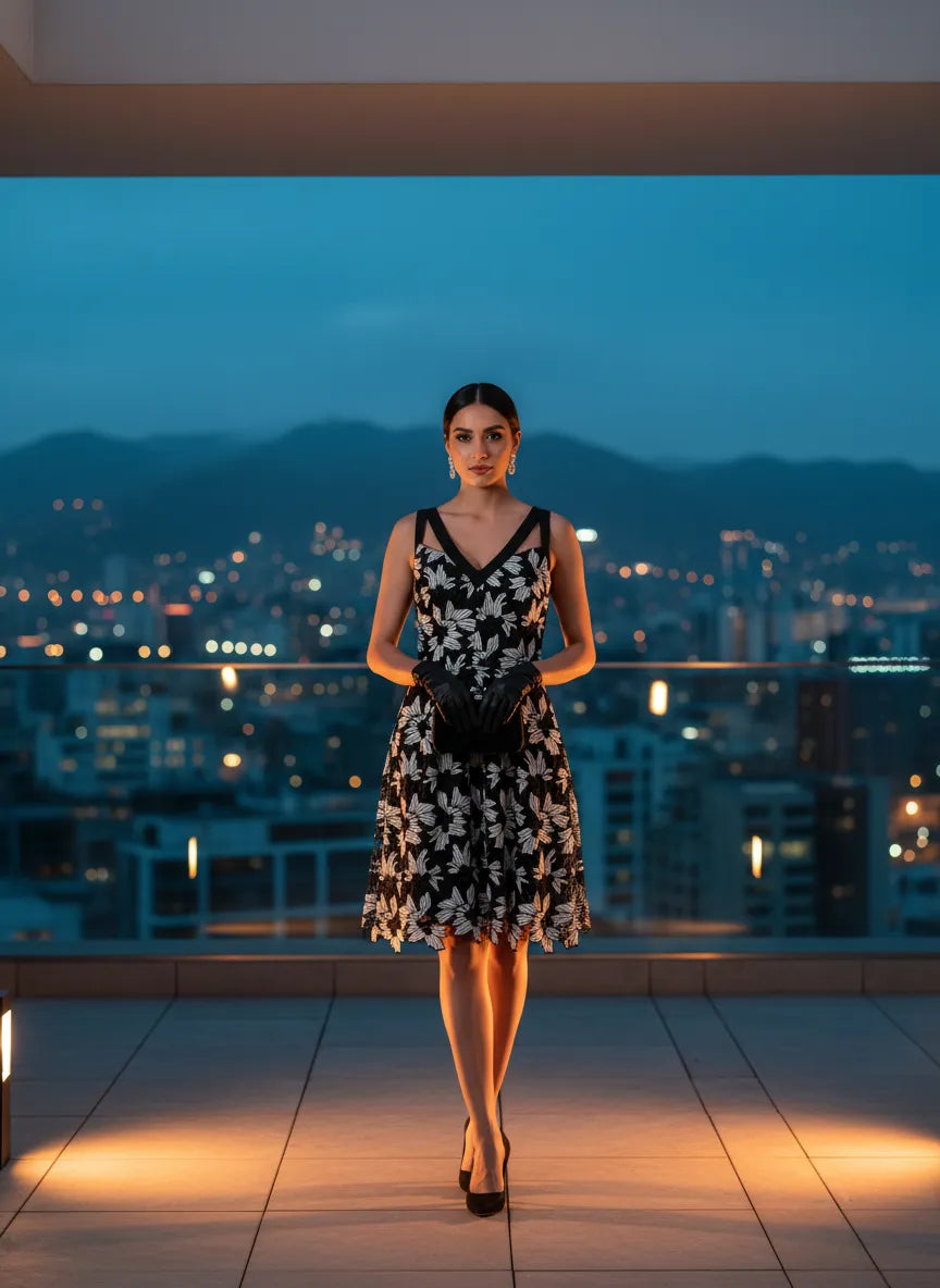 Vestido Floreado de Noche con Escote en V