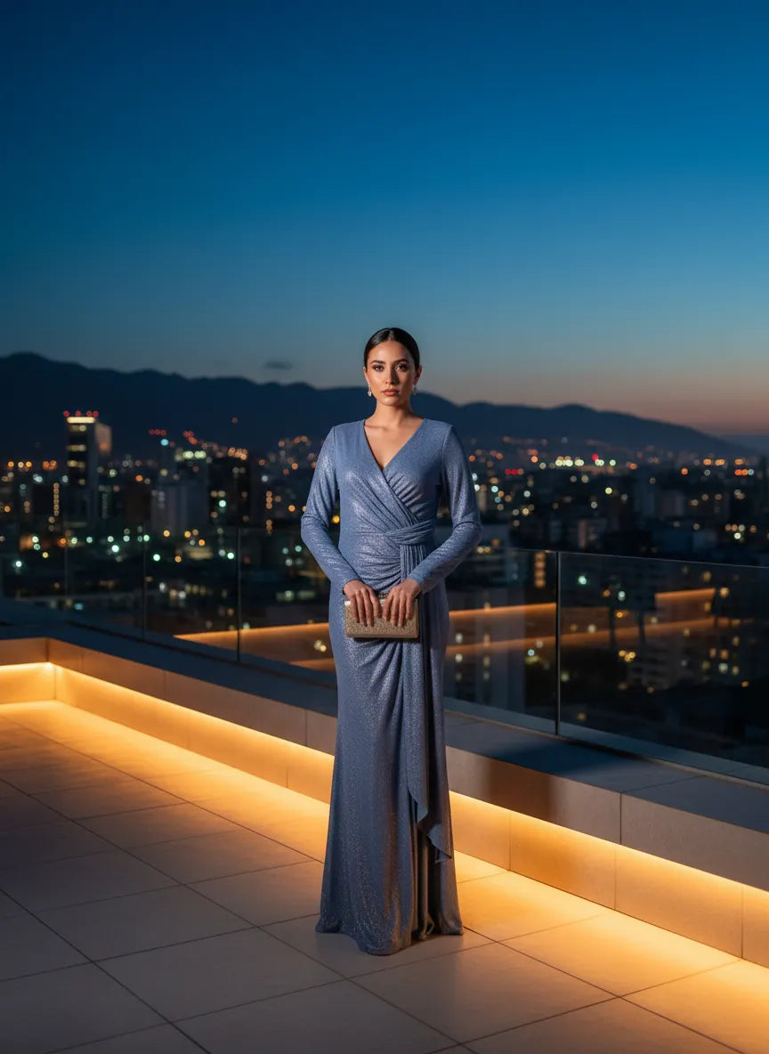 Vestido largo de noche 'Aurora Azul'