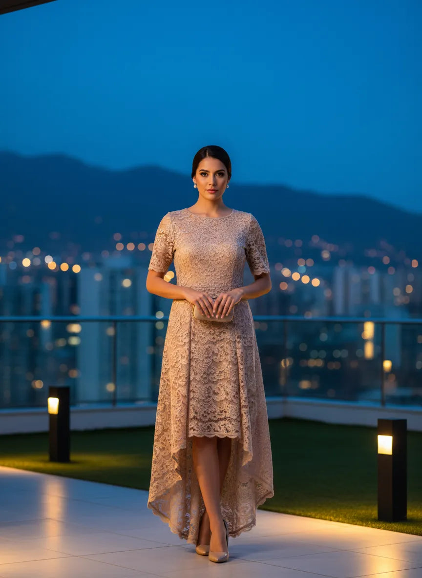 Vestido Aurora Encaje Champaña