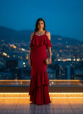 Vestido Sirena con Volantes Carmesí