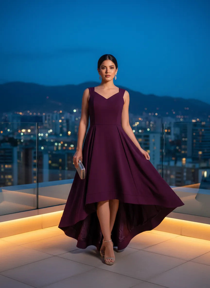 Vestido de Noche Asimétrico 'Medianoche Profunda'