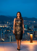 Vestido Nocturno Elegancia Floral Dorada