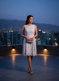 Vestido Cóctel de Encaje Celeste Noche