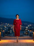 Vestido Cóctel Capa Burdeos