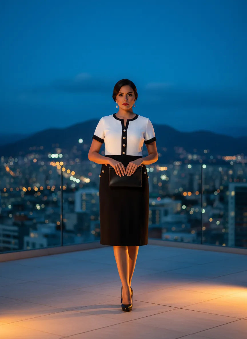 Vestido Ejecutivo Bicolor Elegante