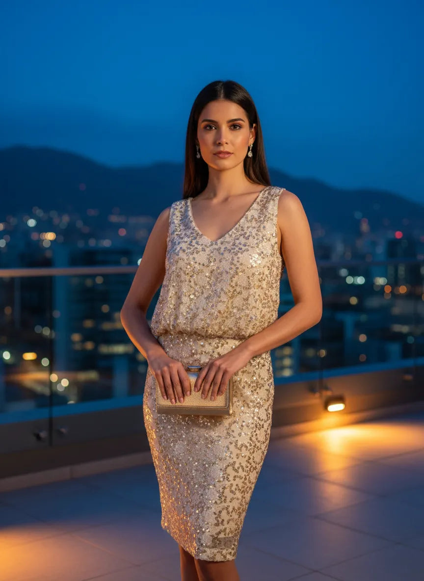 Vestido Cóctel Dorado Brillante