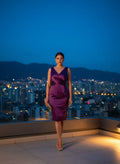 Vestido Cóctel Noche Púrpura Satinado
