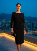 Vestido LBD de Noche con Mangas Acampanadas Texturizadas