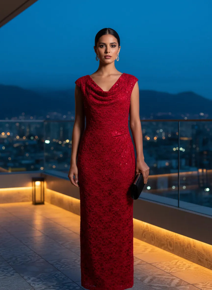 Vestido de Noche Escarlata Brillante