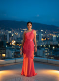 Vestido de Noche Coral Asimétrico