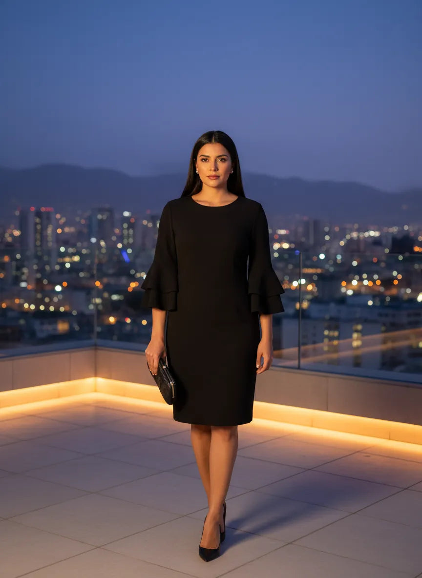 Vestido LBD con Mangas Acampanadas 'Noche Urbana'