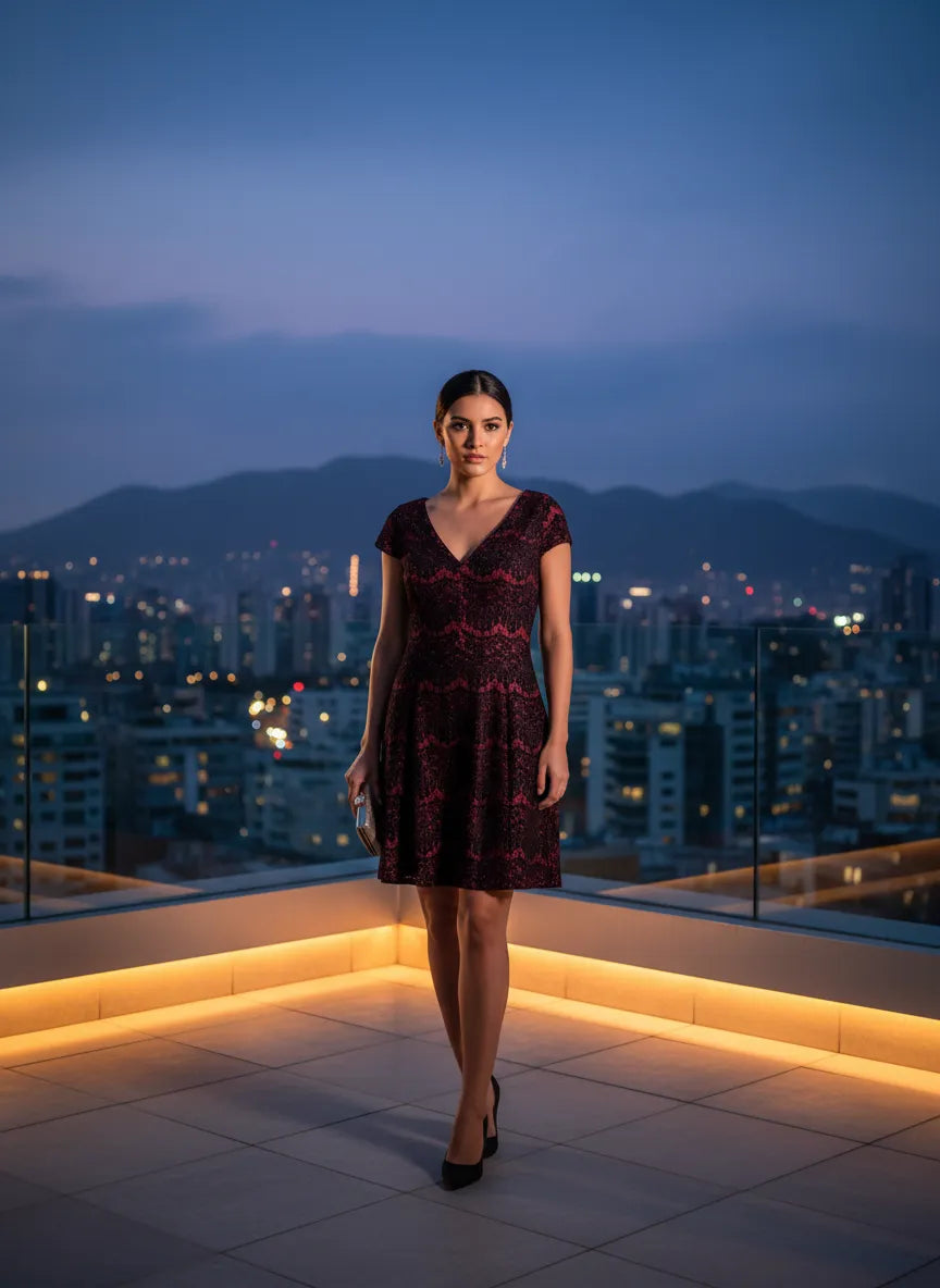 Vestido Nocturno de Encaje Escarlata