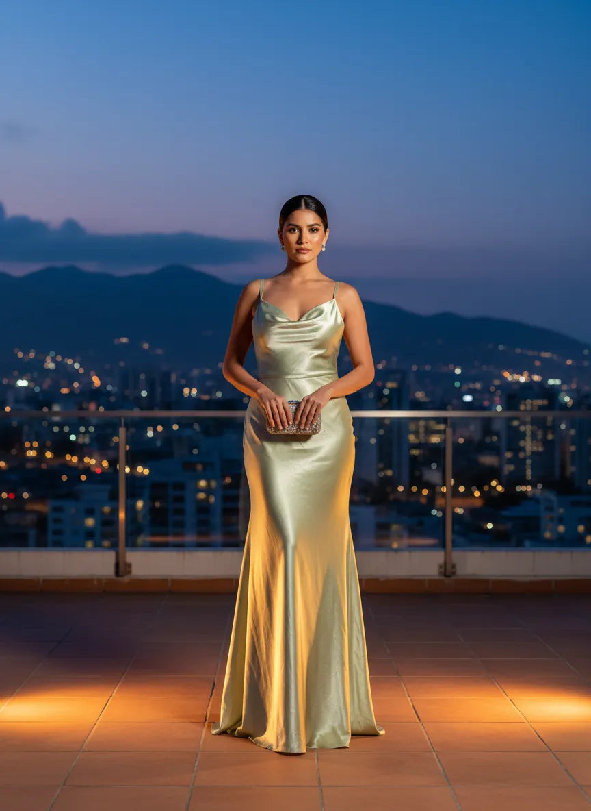 Vestido Sirena de Satén Verde Menta
