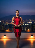 Vestido Coctel Encaje Rojo y Negro